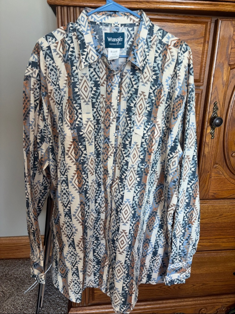Wrangler Southwestern Print Button-Up Shirt - Blue, Tan, Cream